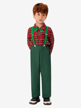 セット クリスマス グリーン パンツ クラバット トップ ポリエステル チェック柄クリスマス ホリデー コスチューム