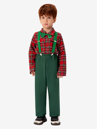 セット クリスマス グリーン パンツ クラバット トップ ポリエステル チェック柄クリスマス ホリデー コスチューム