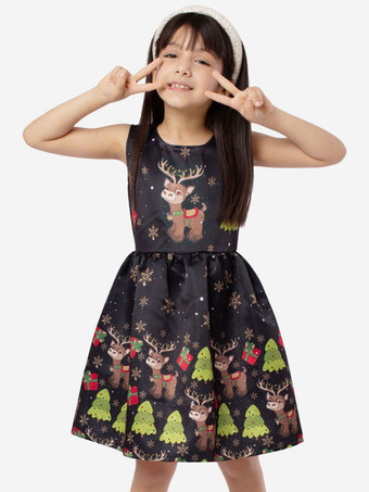 ブラック ブラック クリスマス ドレス ポリエステル クリスマス パターン クリスマス ホリデー コスチューム