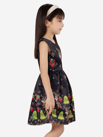 ブラック クリスマス ドレス ポリエステル クリスマス パターン クリスマス ホリデー コスチューム