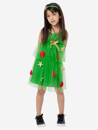 セット クリスマス グリーン帽子ドレス ポリエステル水玉クリスマス ホリデー コスチューム