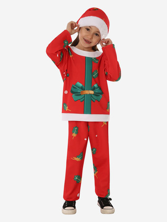 セット クリスマス赤い帽子パンツ トップ ポリエステル花柄クリスマス ホリデー コスチューム