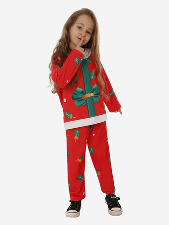 セット クリスマス赤い帽子パンツ トップ ポリエステル花柄クリスマス ホリデー コスチューム