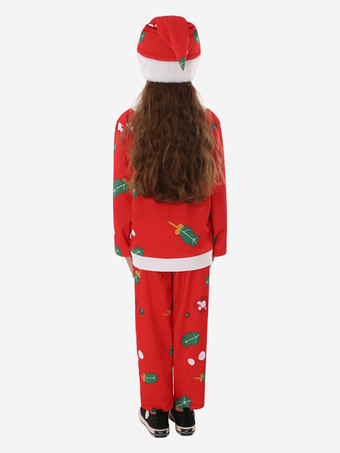 セット クリスマス赤い帽子パンツ トップ ポリエステル花柄クリスマス ホリデー コスチューム