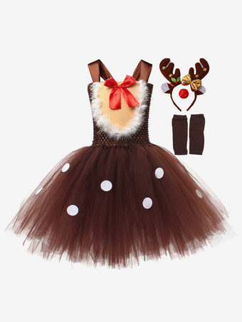 セット クリスマス コーヒー ブラウン帽子手袋ドレス ポリエステル ツートンカラー クリスマス ホリデー コスチューム