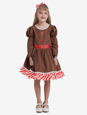 ブラウン ドレスクリスマスコーヒーブラウンドレスポリエステルストライプクリスマスホリデーコスチューム