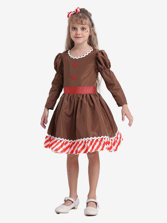 ドレスクリスマスコーヒーブラウンドレスポリエステルストライプクリスマスホリデーコスチューム