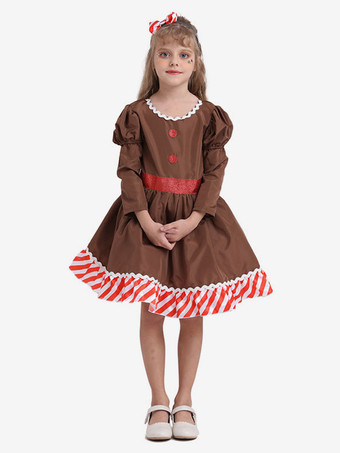 ドレスクリスマスコーヒーブラウンドレスポリエステルストライプクリスマスホリデーコスチューム