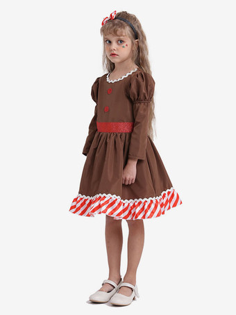 ドレスクリスマスコーヒーブラウンドレスポリエステルストライプクリスマスホリデーコスチューム