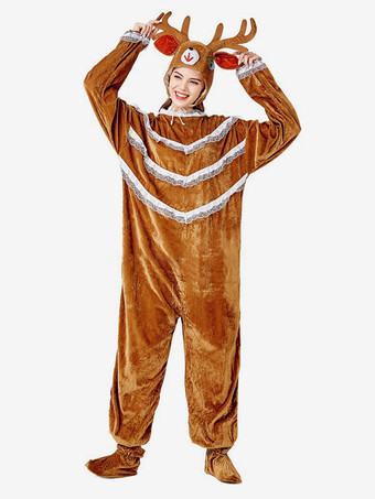 着ぐるみパジャマ クリスマス 大人用 コーヒーブラウン ポリエステル帽子 ジャンプスーツ 着ぐるみコスチューム