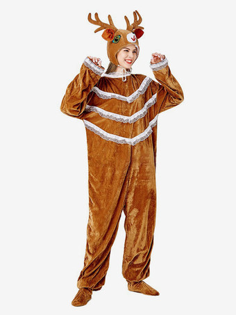 着ぐるみパジャマ クリスマス 大人用 コーヒーブラウン ポリエステル帽子 ジャンプスーツ 着ぐるみコスチューム