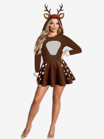 ブラウン 女性用 クリスマス ボディコン コーヒーブラウン ドレス ポリエステル 水玉模様 クリスマス ホリデー コスチューム