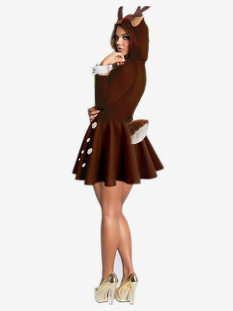 女性用 クリスマス ボディコン コーヒーブラウン ドレス ポリエステル 水玉模様 クリスマス ホリデー コスチューム