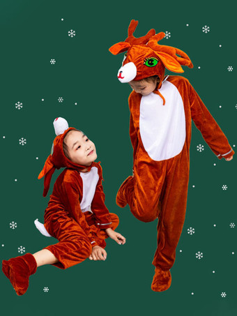 ブラウン ワンピース パジャマ 着ぐるみ クリスマス 子供用 ポリエステル 帽子 ジャンプスーツ 靴