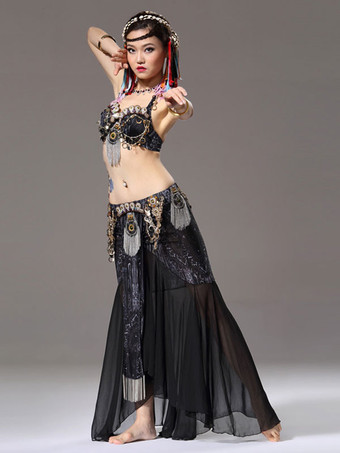 Haut de danse du ventre noir ensemble de noël Sexy pour adultes vêtements de danse du ventre en Polyester pour femmes