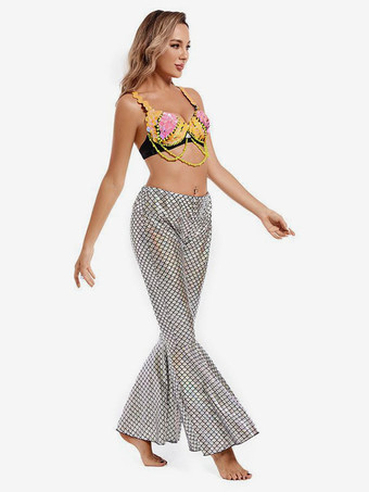 ベリーダンス パンツ 大人用 シルバー ハロウィン セット ポリエステル セクシー 女性 ダンスウェア