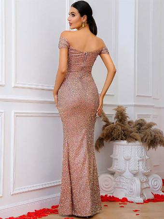 Sequins Off Shoulder Dress Backless High Slit Prom Cocktail Maxi Dresses -  Milanoo.com