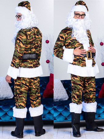 グリーン メンズ クリスマス セット レッド ポリエステル繊維 帽子 パンツ トップ ポリエステル サンタ クロース ホリデー コスチューム