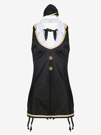 Lingerie sexy senza schienale per costume da hostess in nero