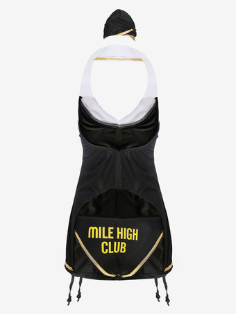 Lingerie sexy senza schienale per costume da hostess in nero