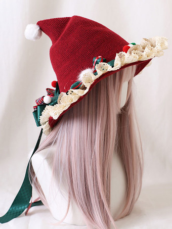 甘いロリータ帽子赤いリボンアクセサリーカラーブロックポリエステルロリータアクセサリー