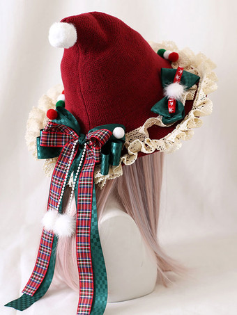 甘いロリータ帽子赤いリボンアクセサリーカラーブロックポリエステルロリータアクセサリー