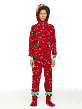 お揃いのファミリークリスマスパジャマ フード付き 大人用 子供用 ジャンプスーツ