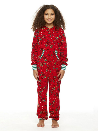 お揃いのファミリークリスマスパジャマ フード付き 大人用 子供用 ジャンプスーツ