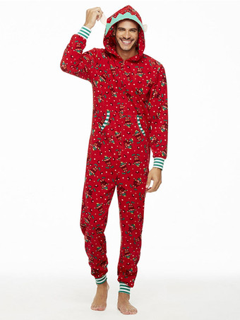 お揃いのファミリークリスマスパジャマ フード付き 大人用 子供用 ジャンプスーツ
