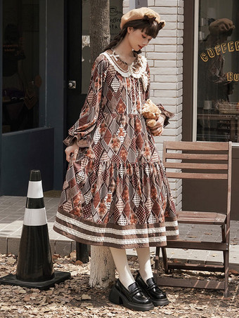 スイートロリータドレス ポリエステル長袖 スイートドレス ロリータドレス