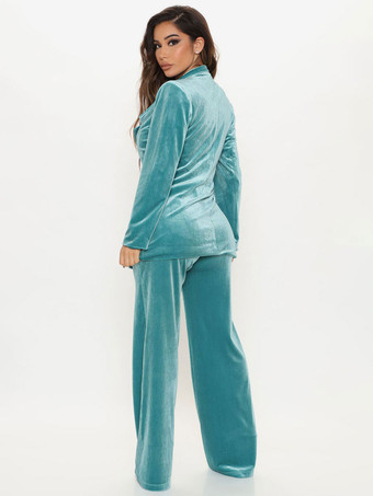 ラペルトップとストレートレッグパンツ無地2点セット