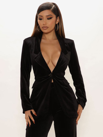 ラペルトップとストレートレッグパンツ無地2点セット