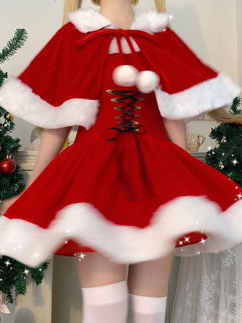 Süßes Lolita-Kleid aus Baumwolle ärmellos süßes Weihnachts-Lolita-Kleid
