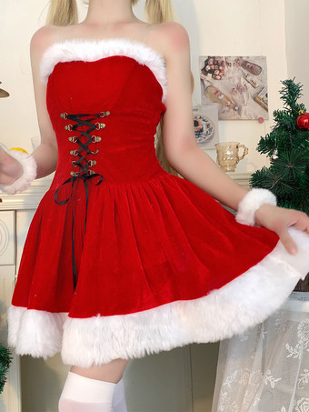 Süßes Lolita-Kleid aus Baumwolle ärmellos süßes Weihnachts-Lolita-Kleid