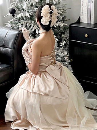 ロリータドレス ティーパーティースタイル ロリータスカート レースアップ ノースリーブ ポリエステル ロココ調 シャンパン