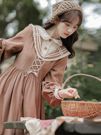 スイートロリータドレス ポリエステル長袖ドレス アカデミックロリータドレス