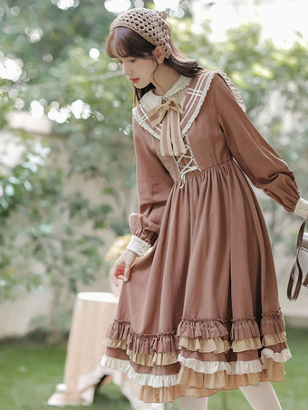 スイートロリータドレス ポリエステル長袖ドレス アカデミックロリータドレス