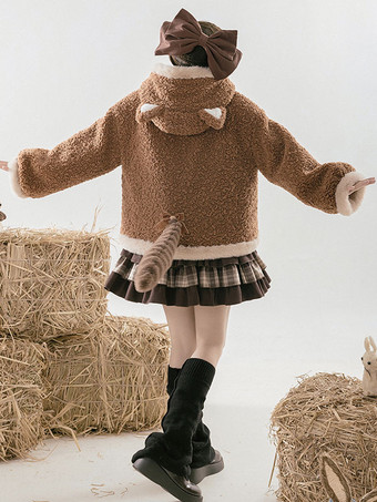 スイートロリータコートコーヒーブラウンコートオーバーコートポリエステル冬ロリータ生き抜く