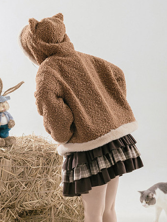 スイートロリータコートコーヒーブラウンコートオーバーコートポリエステル冬ロリータ生き抜く