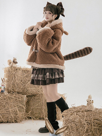 スイートロリータコートコーヒーブラウンコートオーバーコートポリエステル冬ロリータ生き抜く