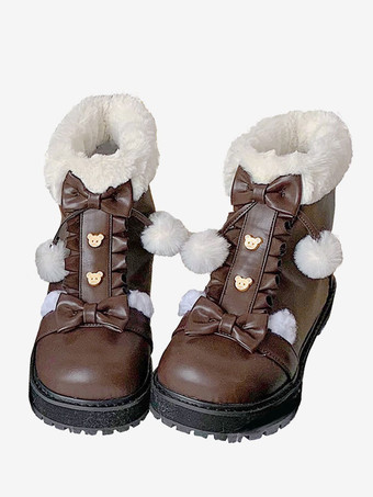 ブラウン スイート ロリータ ブーツ PU レザー コーヒー ブラウン ロリータ シューズ