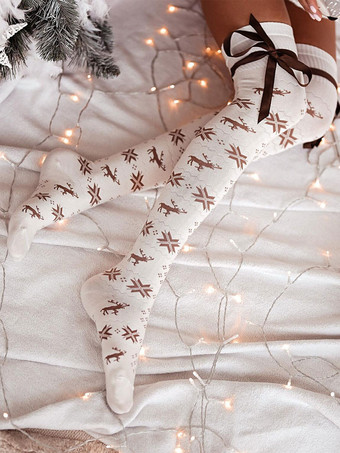 ブラウン クリスマス柄ストッキングリブトリムウィンターソックス