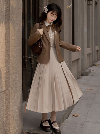 アカデミックロリータコートコーヒーブラウンコートオーバーコートポリエステル春ロリータアウター