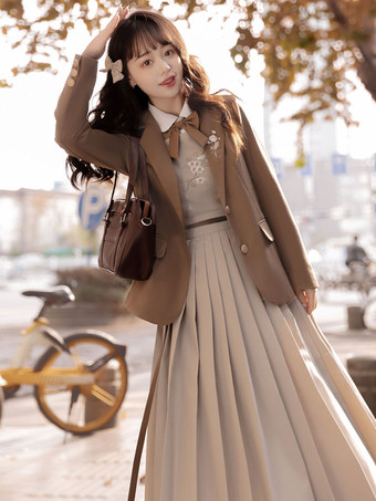 アカデミックロリータコートコーヒーブラウンコートオーバーコートポリエステル春ロリータアウター