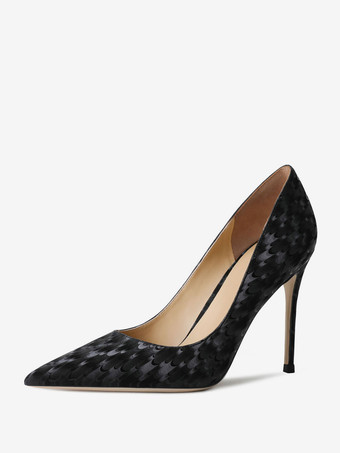 ブラック レディース ハイヒール プリント パンプス スティレットヒール ドレス パンプス