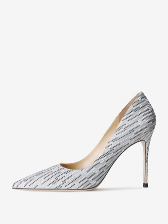 Tacones altos para mujer Rayas Bombas Lentejuelas Sexy Punta puntiaguda Tacón de aguja