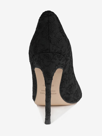 レディース ハイヒール ブラック ポインテッドトゥ 刺繍 パンプス