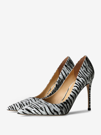レディース ヒール ポインテッドトゥ ゼブラプリント S スティレットヒール セクシー パンプス