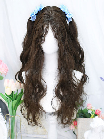 Deep BrownSweet Lolita Wigs Deep Brown Medium Polyester Fiber Tousled Lolita Accessories