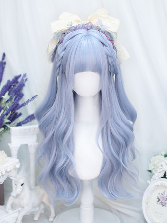 ブルー スイート ロリータ ウィッグ ミディアム 乱れたポリエステル繊維 ブルー ロリータ アクセサリー
